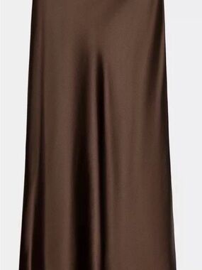 Zara Chocolate Brown Maxi Satin Skirt